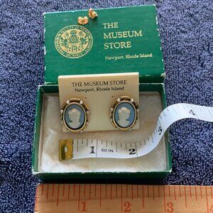 Vintage Blue CAMEO Post Earrings